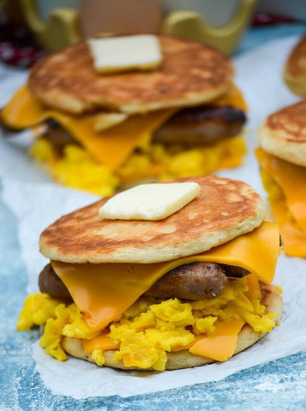 Sausage Egg & Cheese Pancake Sandwiches