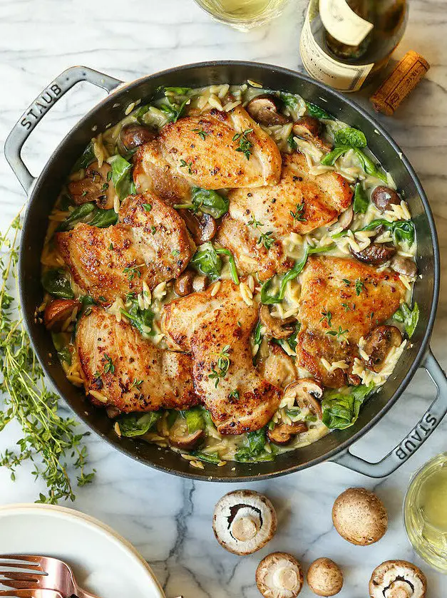 One Pot Chicken and Mushroom Orzo