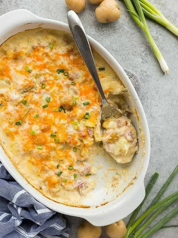 Twice Baked Potato Casserole with Ham