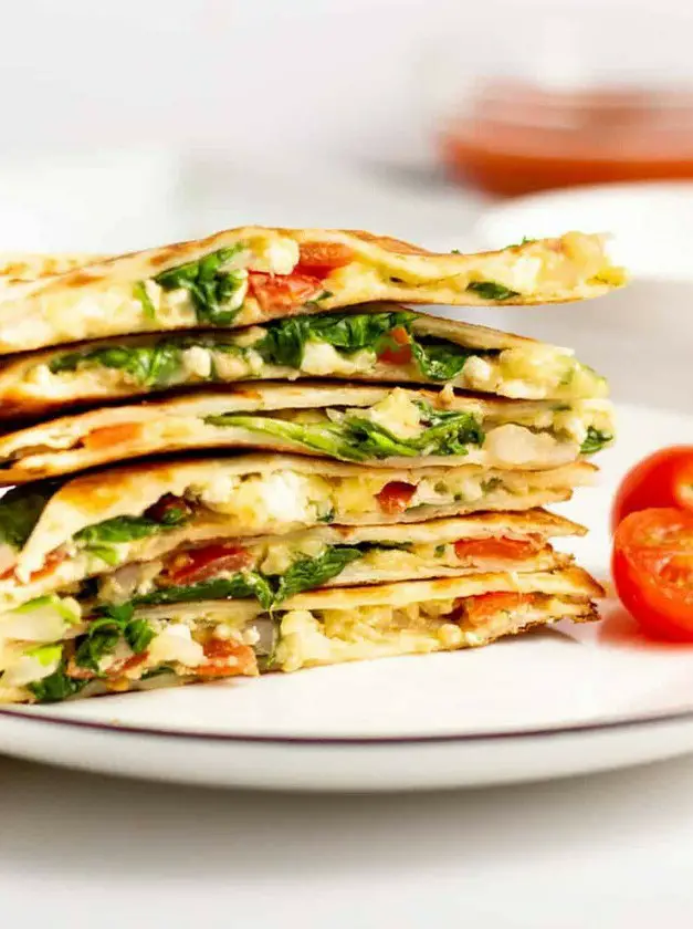 Mediterranean Quesadilla with Spinach and Feta