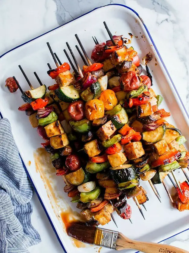 Grilled BBQ Tofu Vegetable Kebabs