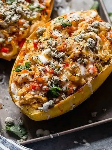 Buffalo Chicken Stuffed Spaghetti Squash