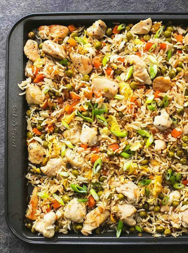 One Sheet Pan Chicken Fried Rice